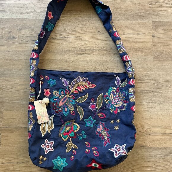 NWT! Johnny Was Navy Ethal Wide Strap Tote Bag J05524-E! - Picture 1 of 7